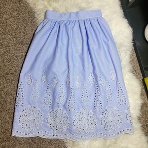 H&M Striped Midi Skirt with Burnout Embroidered Lace Detail sz 2